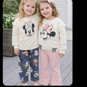 Disney Minnie Mouse Girls 4T Matching Sets 2 Outfits Long Sleeve Tops Pants Pink